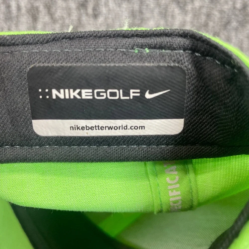 Nike Golf Hat Cap Neon Green Black Patch Leather Strapback Flat Bill Mens OSFM